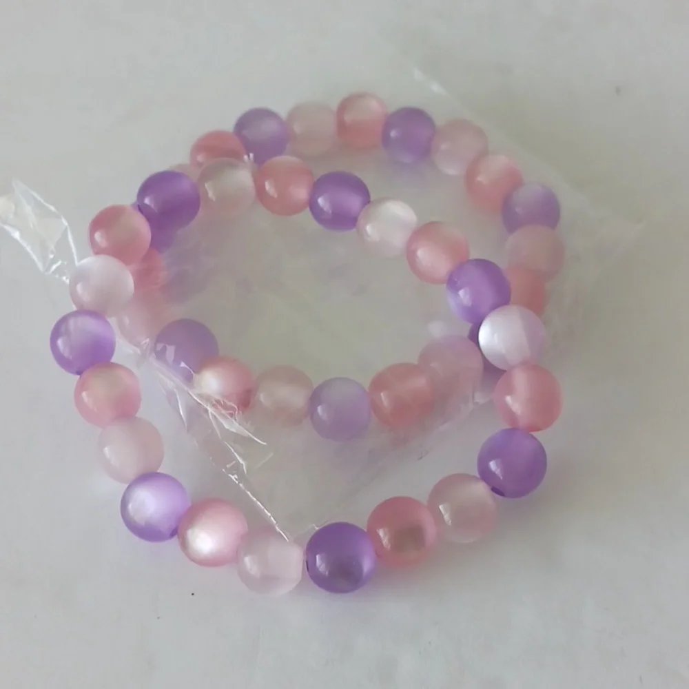 2 Stretch Plastic Beads Bracelets Pink White Purple